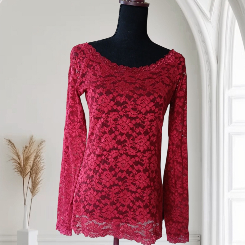 Moda International Crimson Lace Blouse